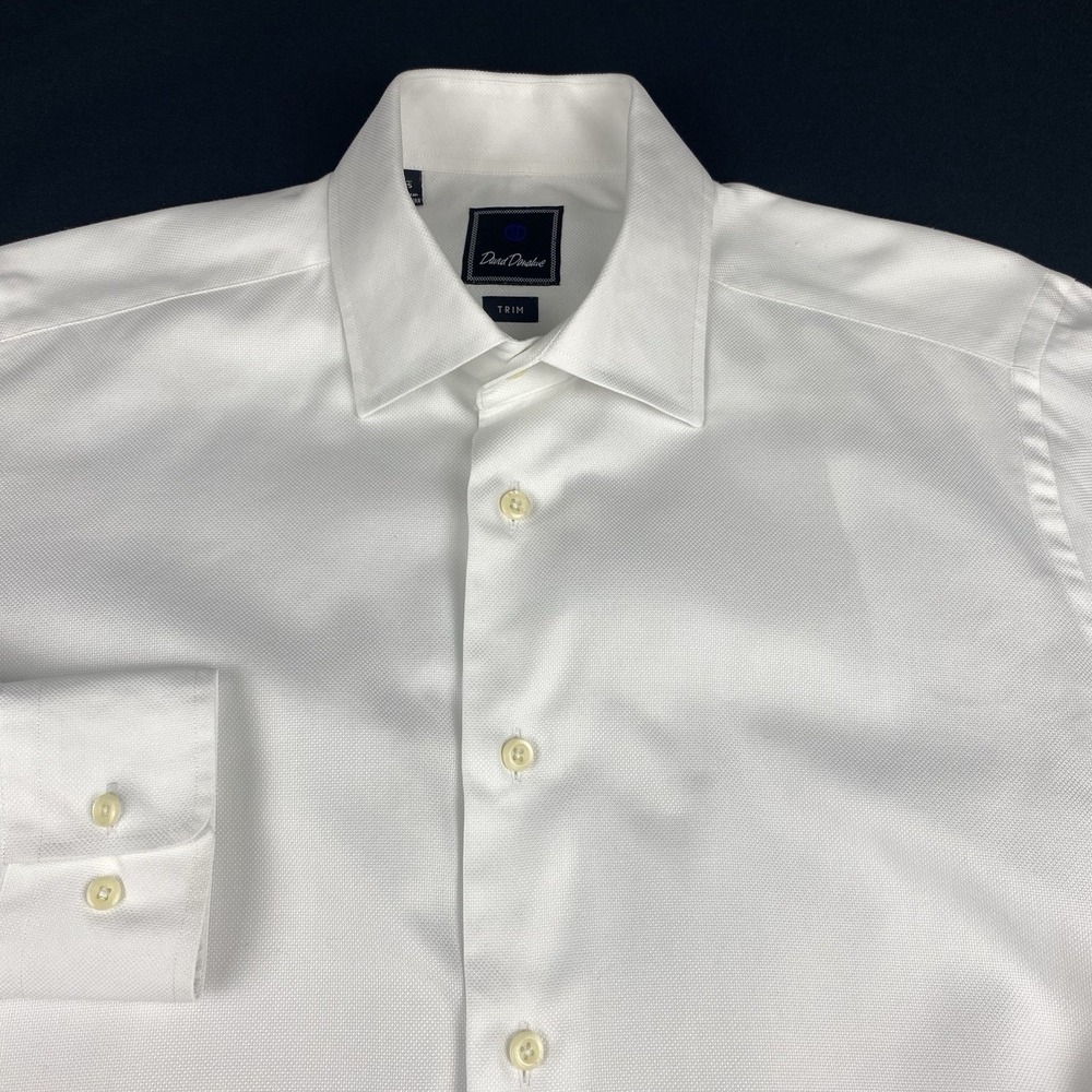 David Donahue Dress Shirt Mens 16-34/35 White Weave Trim Fit